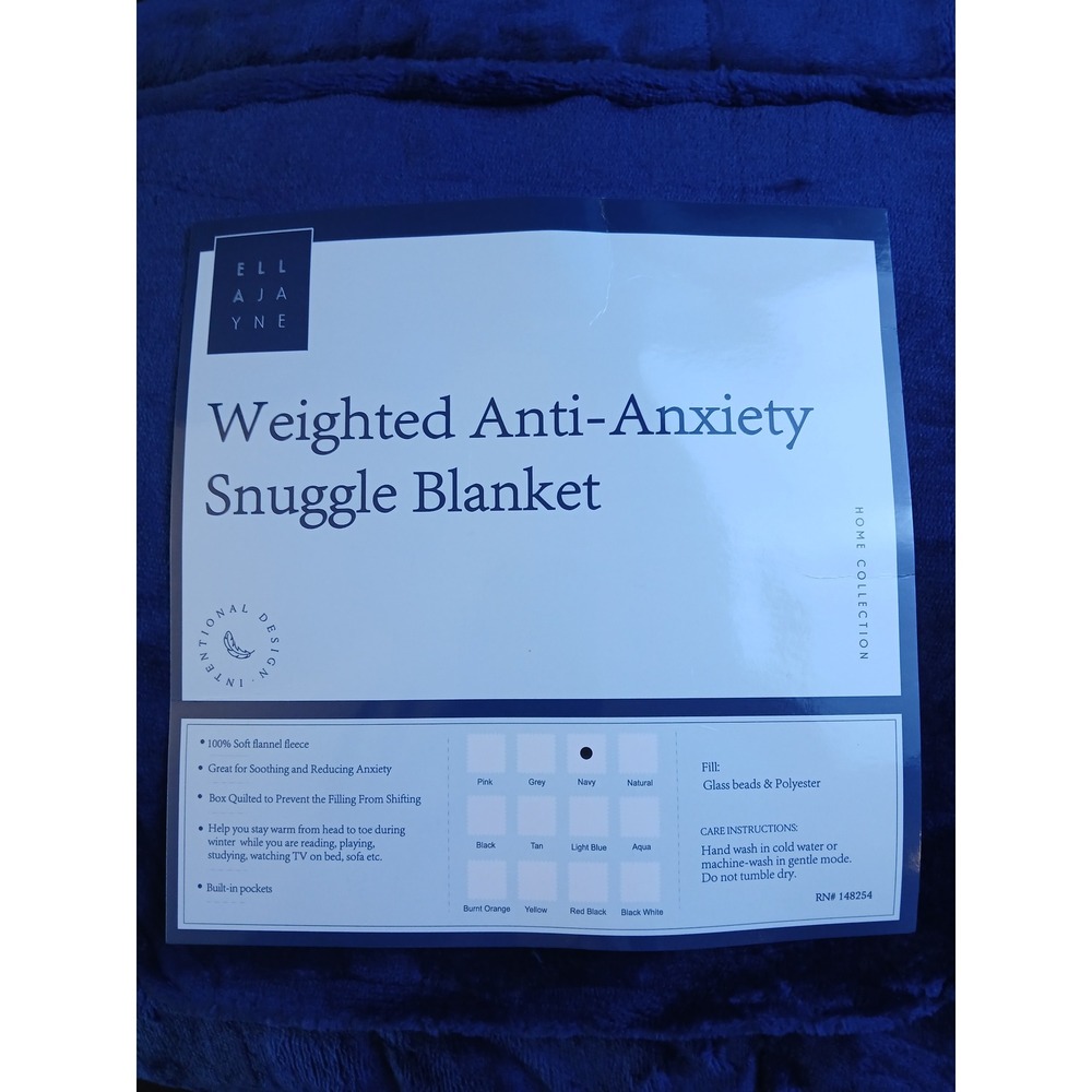 Ella Jayne Weighted Anti-Anxiety Snuggle Blanket Navy Blue 10lb 50x75 Fleece